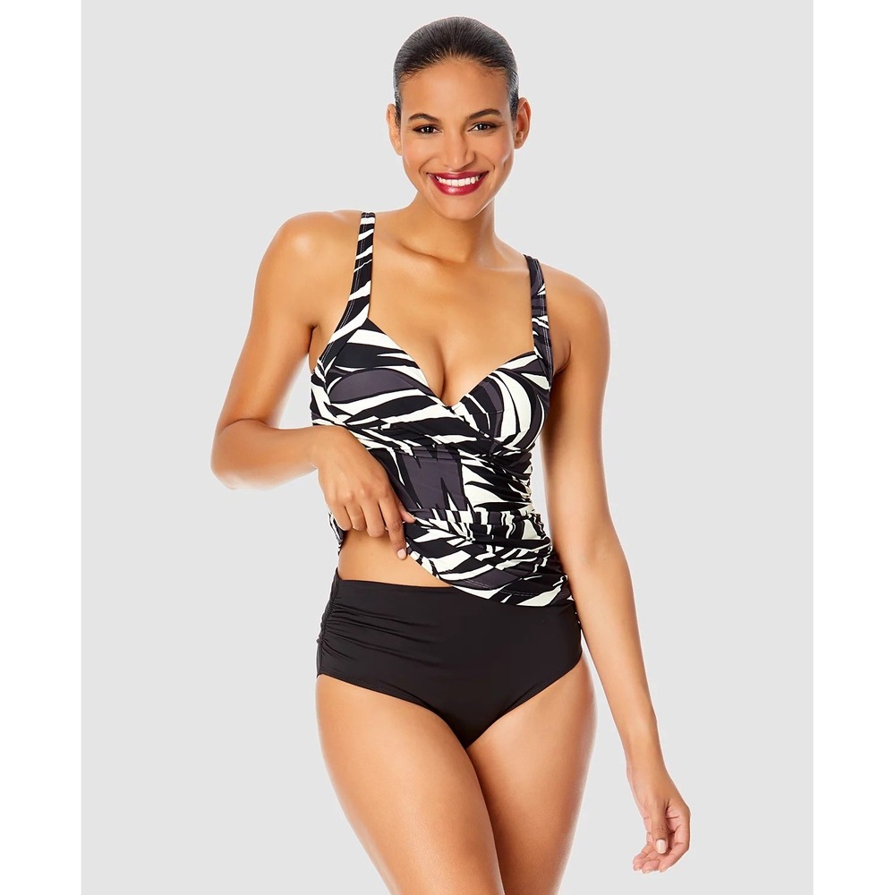 Anne Cole Womens Tropical Palm Leaf Twist Front Tankini Top‎ 32C/34B